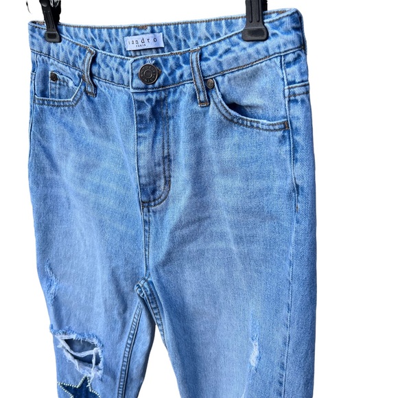 Sandro Embellished Patch Pearl Monaco Straight Leg Jeans - Picture 5 of 13